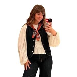 Vintage 1990's Suede Leather Black Western Vest Small Boho Cowgirl‎ Heritage